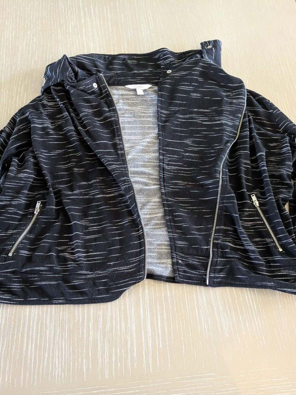 Candie's Knit Jacket Zip Lightweight black white stripe size L